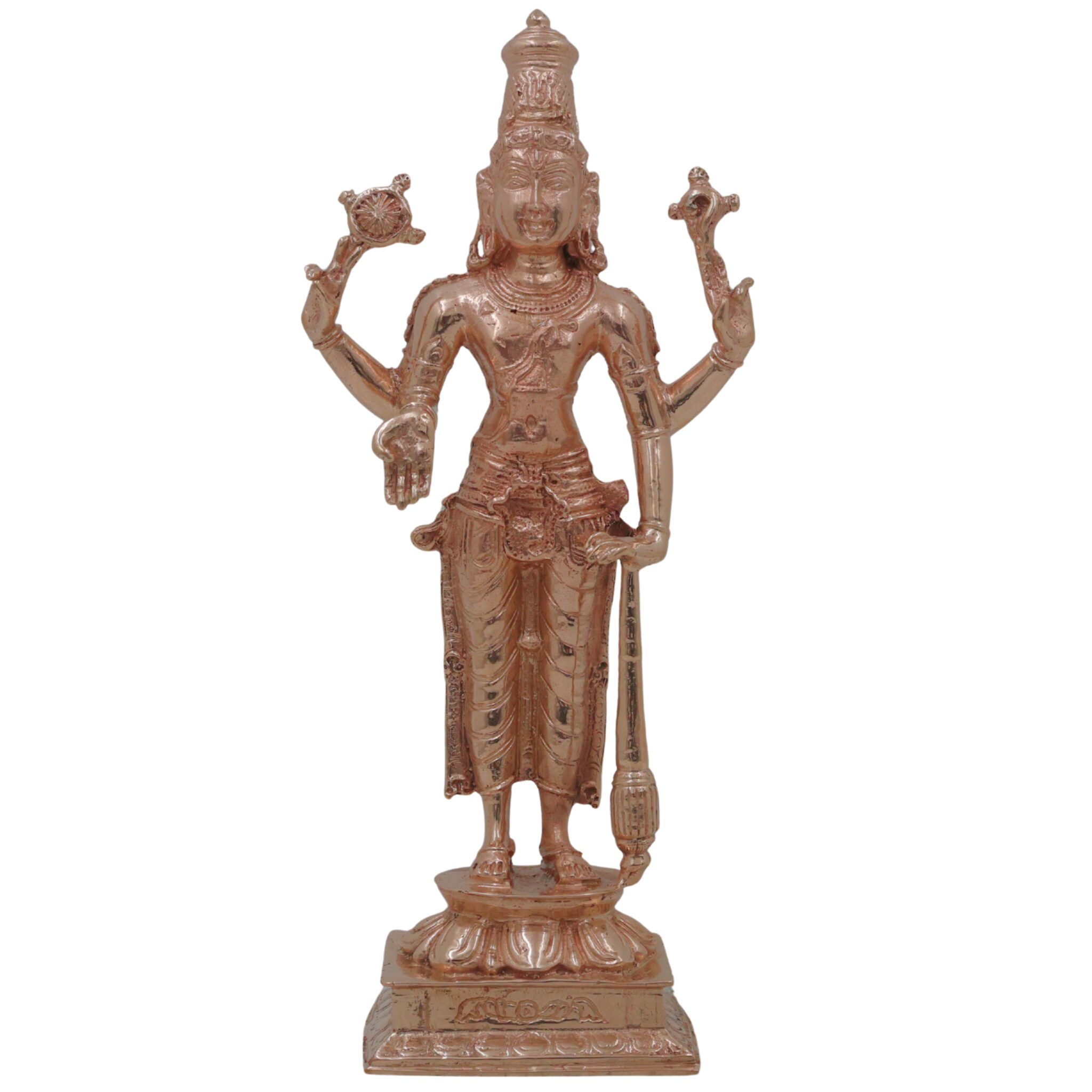 Bronze Vishnu Narayana Murti, Govinda Madhava Kesava Idol, Handcrafted Panchaloha Inspired Balaji Srinivasa Statue for Home Temple Decor, Gold, 8 Inch, 1 Piece
