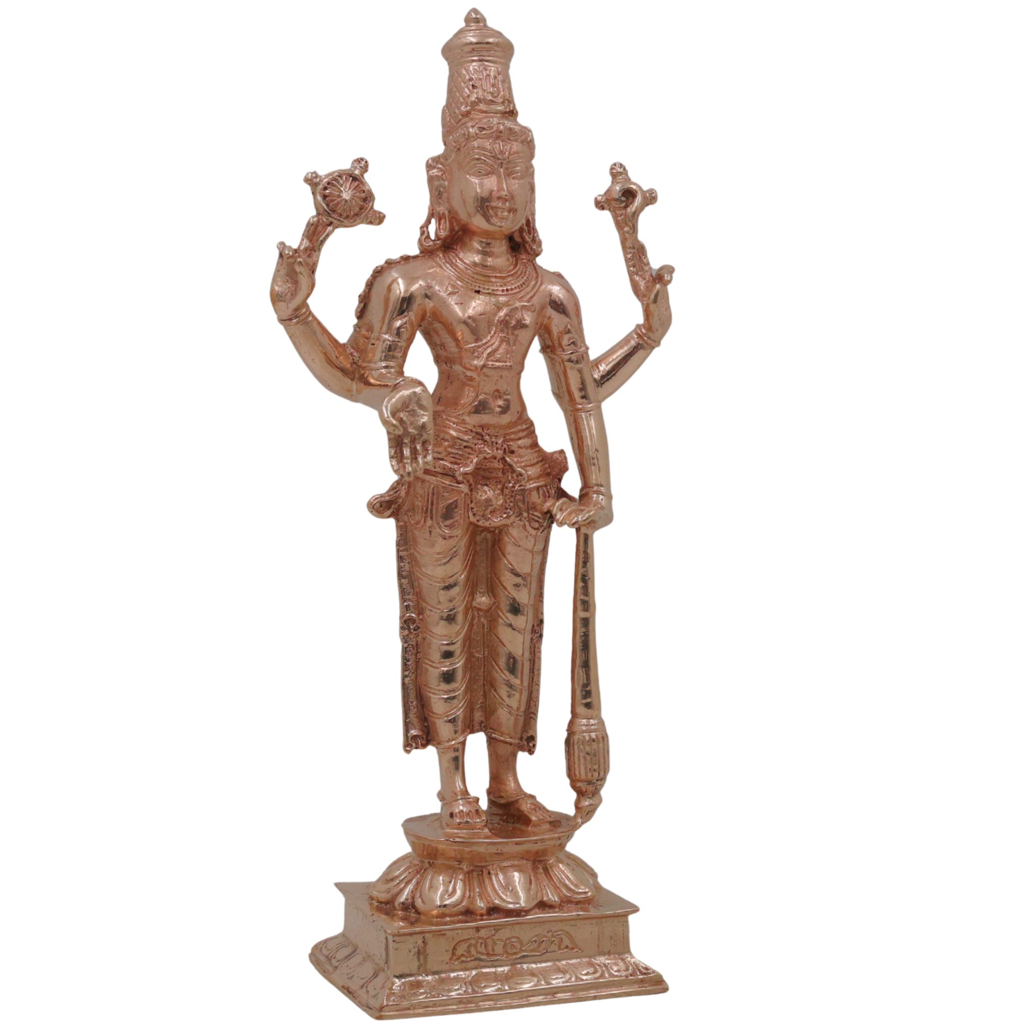 Bronze Vishnu Narayana Murti, Govinda Madhava Kesava Idol, Handcrafted Panchaloha Inspired Balaji Srinivasa Statue for Home Temple Decor, Gold, 8 Inch, 1 Piece