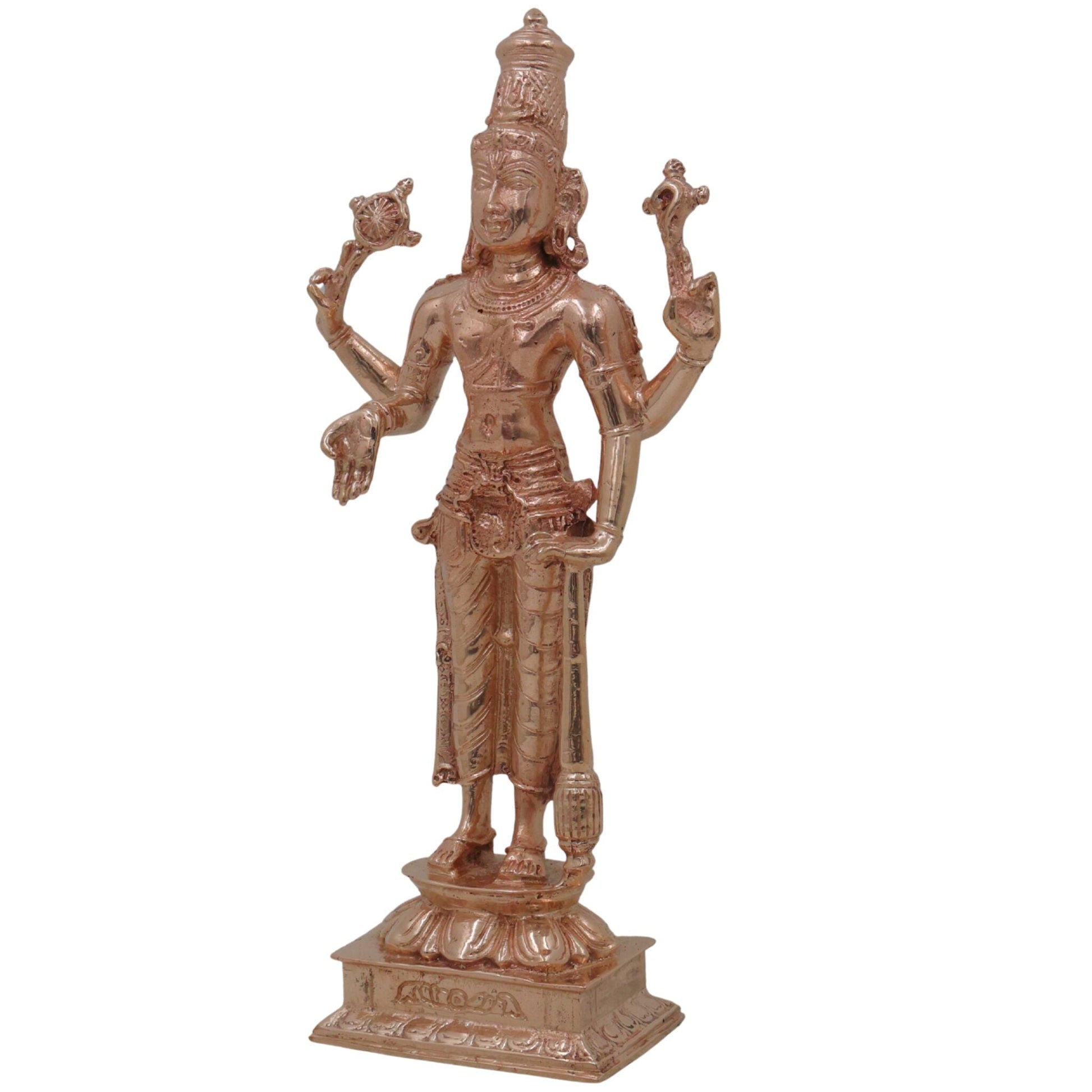 Bronze Vishnu Narayana Murti, Govinda Madhava Kesava Idol, Handcrafted Panchaloha Inspired Balaji Srinivasa Statue for Home Temple Decor, Gold, 8 Inch, 1 Piece