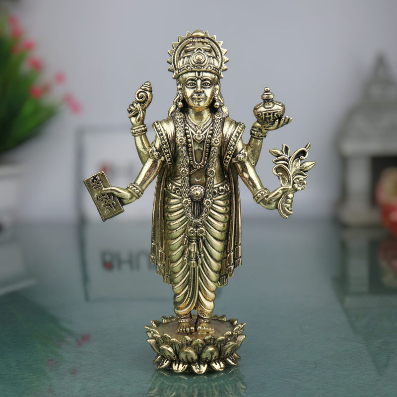 Brass Dhanvantari Idol Murti, Dhanvantri Dhanwantri Arogya Devata Ayurveda Vishnu Narayana Healing Vigraha for Pooja Home Temple Decor, Gold, 6 Inch, 1 Piece