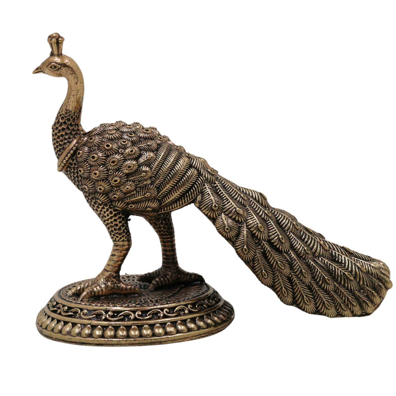 Divine Brass Peacock Idol, Mayura Mor Mayil Neelkanth, Handcrafted Traditional Puja & Home Decor Sculpture, Gold, 3.5 Inch, 1 Piece