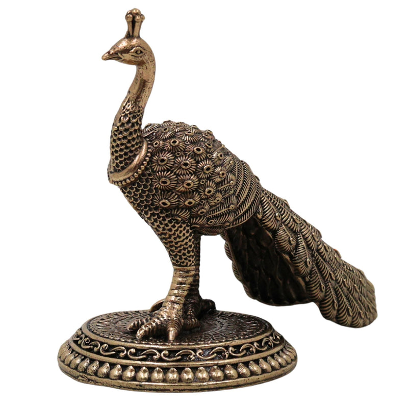 Divine Brass Peacock Idol, Mayura Mor Mayil Neelkanth, Handcrafted Traditional Puja & Home Decor Sculpture, Gold, 3.5 Inch, 1 Piece