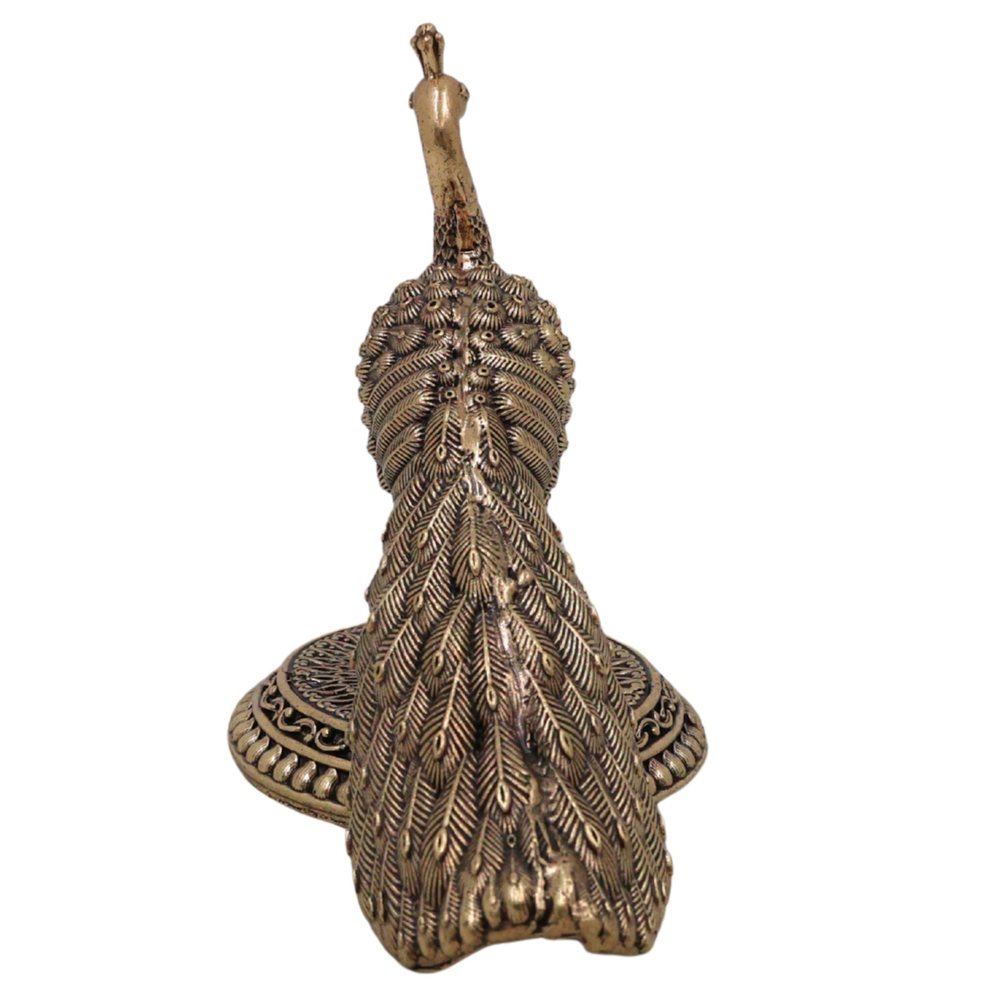 Divine Brass Peacock Idol, Mayura Mor Mayil Neelkanth, Handcrafted Traditional Puja & Home Decor Sculpture, Gold, 3.5 Inch, 1 Piece