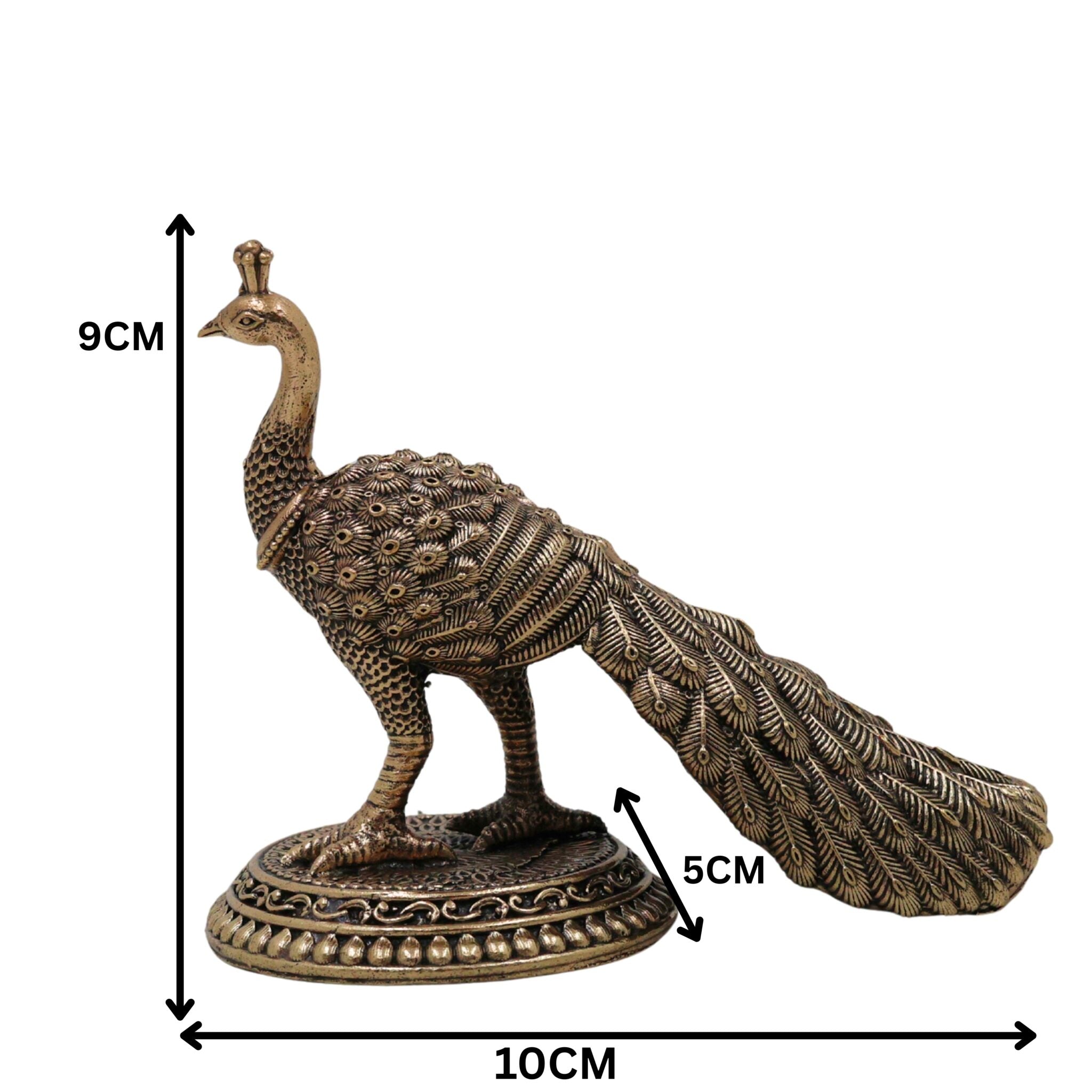 Divine Brass Peacock Idol, Mayura Mor Mayil Neelkanth, Handcrafted Traditional Puja & Home Decor Sculpture, Gold, 3.5 Inch, 1 Piece
