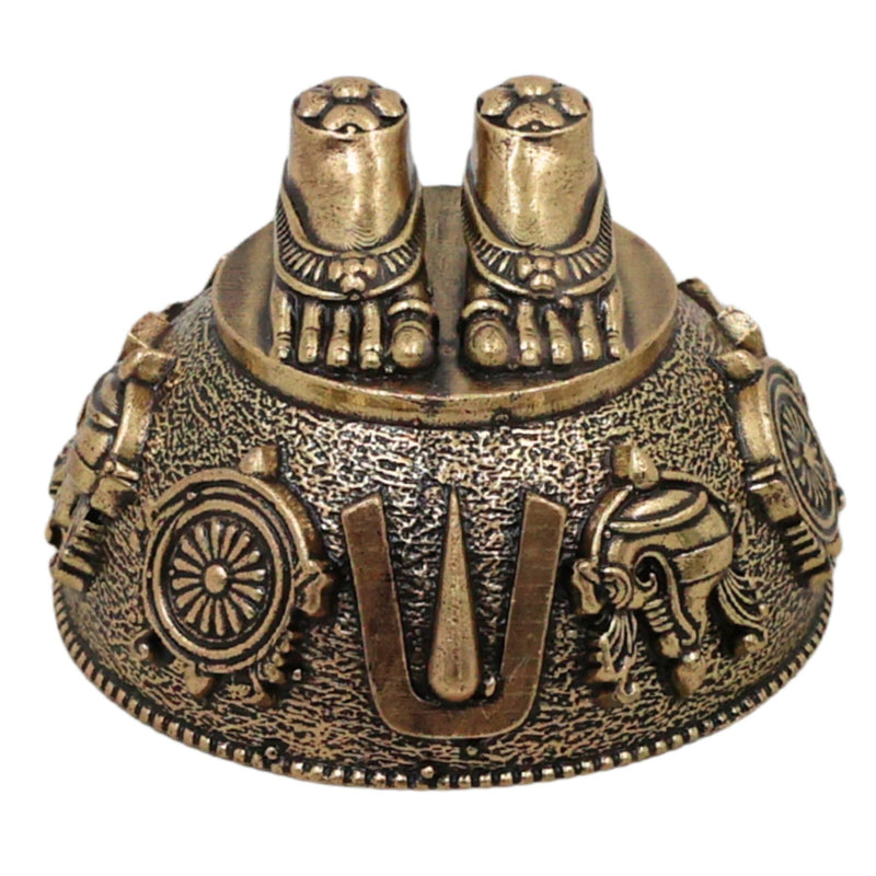 Brass Balaji Charan Paduka Idol, Lord Venkateswara Srinivasa Govinda Perumal Tirupati Tirumala Sacred Footprint for Puja & Home Mandir, Gold, 1 Inch, 1 Piece