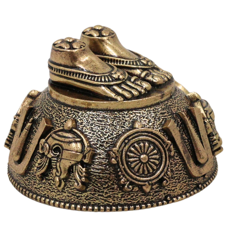 Brass Balaji Charan Paduka Idol, Lord Venkateswara Srinivasa Govinda Perumal Tirupati Tirumala Sacred Footprint for Puja & Home Mandir, Gold, 1 Inch, 1 Piece
