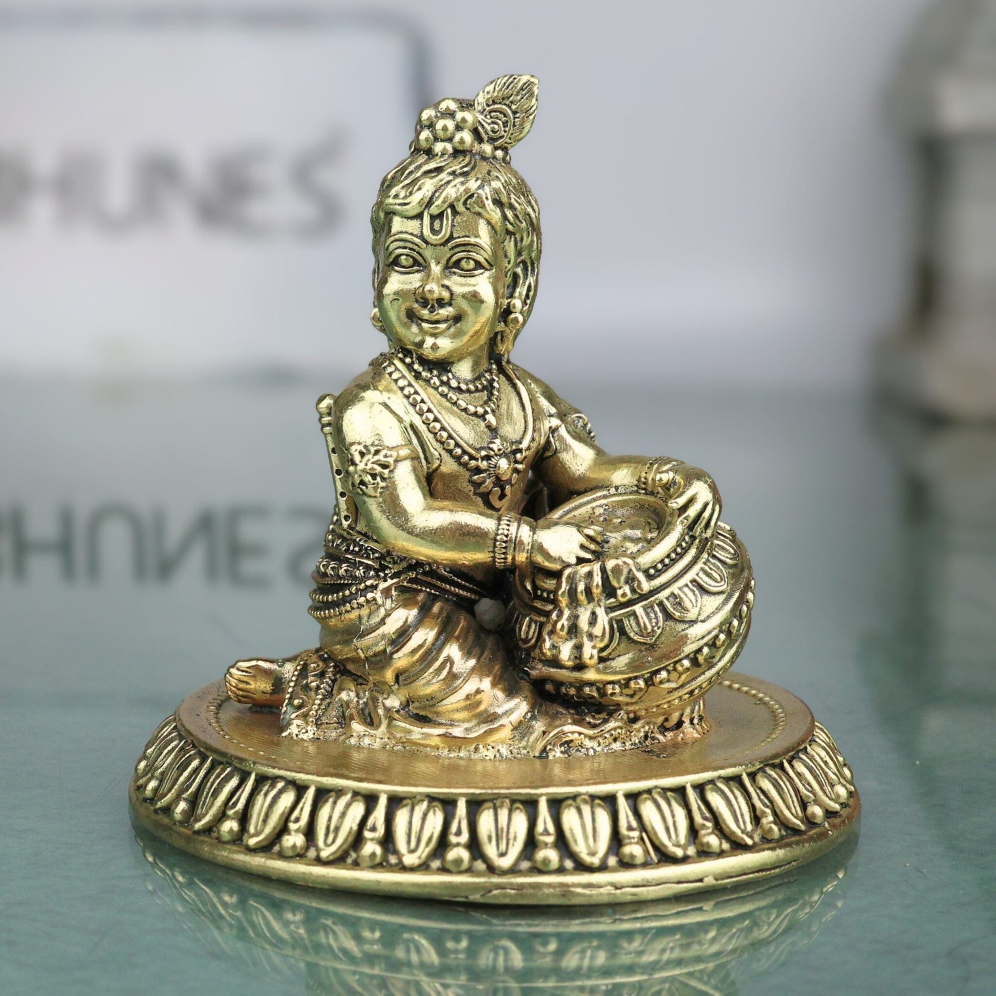 Divine Brass Bal Gopal Idol, Bal Krishna Murti, Laddu Gopal Vigraha, Bala Gopala Child Krishna Sculpture for Puja & Home Decor, Gold, 3 Inch, 1 Piece