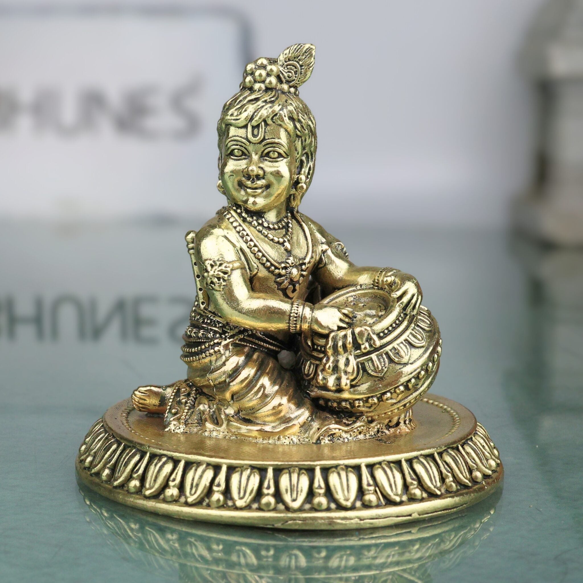 Divine Brass Bal Gopal Idol, Bal Krishna Murti, Laddu Gopal Vigraha, Bala Gopala Child Krishna Sculpture for Puja & Home Decor, Gold, 3 Inch, 1 Piece