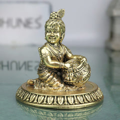 Divine Brass Bal Gopal Idol, Bal Krishna Murti, Laddu Gopal Vigraha, Bala Gopala Child Krishna Sculpture for Puja & Home Decor, Gold, 3 Inch, 1 Piece