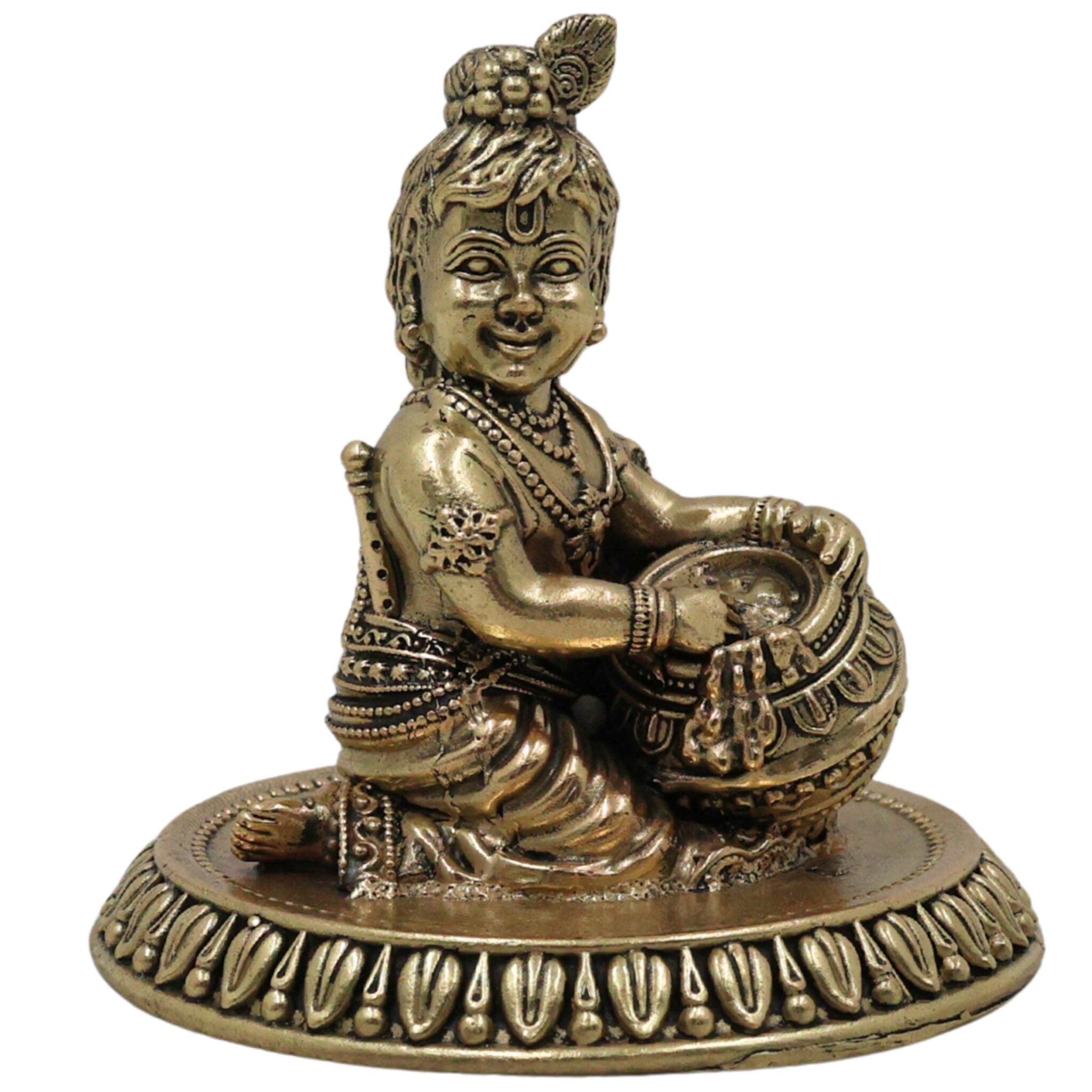 Divine Brass Bal Gopal Idol, Bal Krishna Murti, Laddu Gopal Vigraha, Bala Gopala Child Krishna Sculpture for Puja & Home Decor, Gold, 3 Inch, 1 Piece
