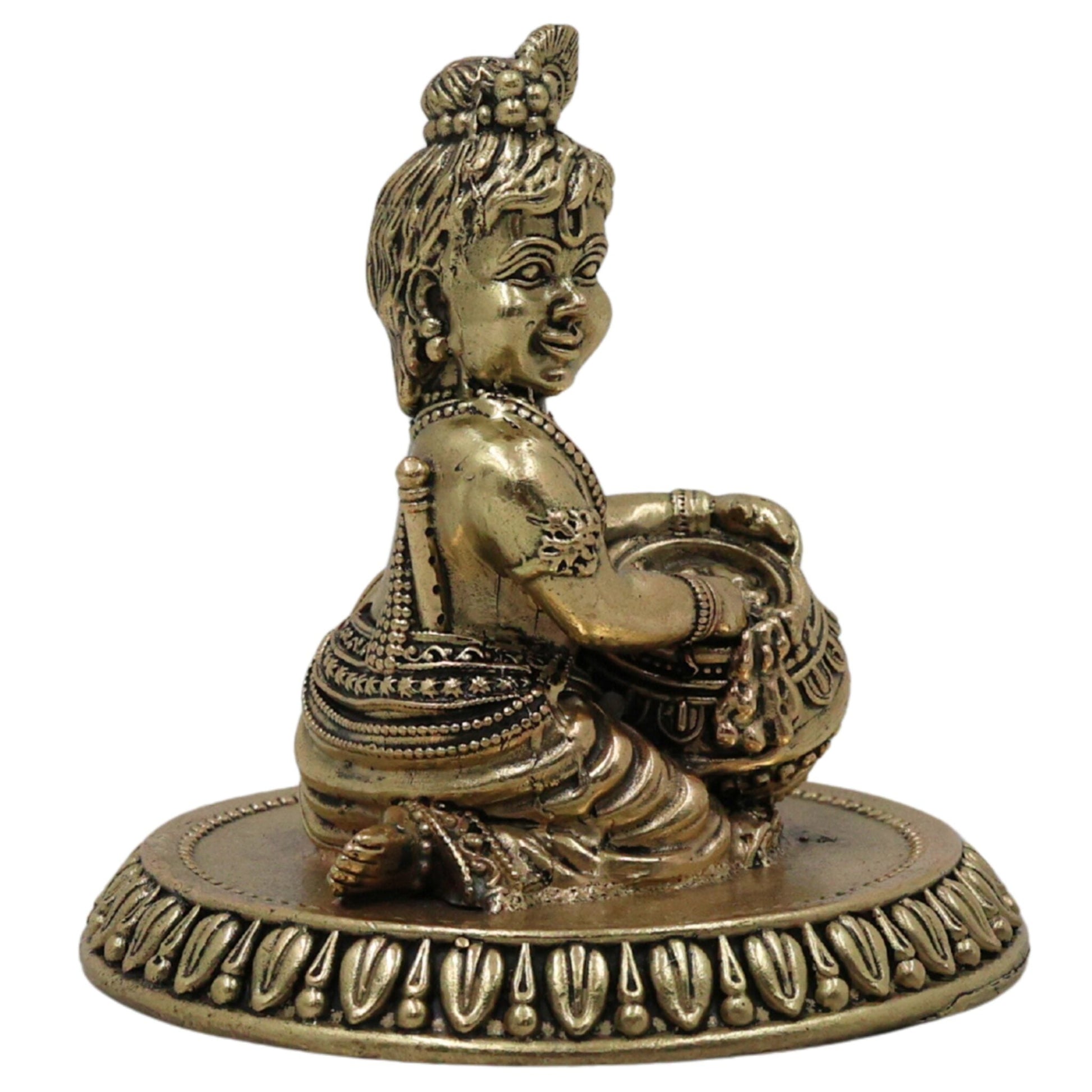Divine Brass Bal Gopal Idol, Bal Krishna Murti, Laddu Gopal Vigraha, Bala Gopala Child Krishna Sculpture for Puja & Home Decor, Gold, 3 Inch, 1 Piece