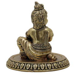 Divine Brass Bal Gopal Idol, Bal Krishna Murti, Laddu Gopal Vigraha, Bala Gopala Child Krishna Sculpture for Puja & Home Decor, Gold, 3 Inch, 1 Piece