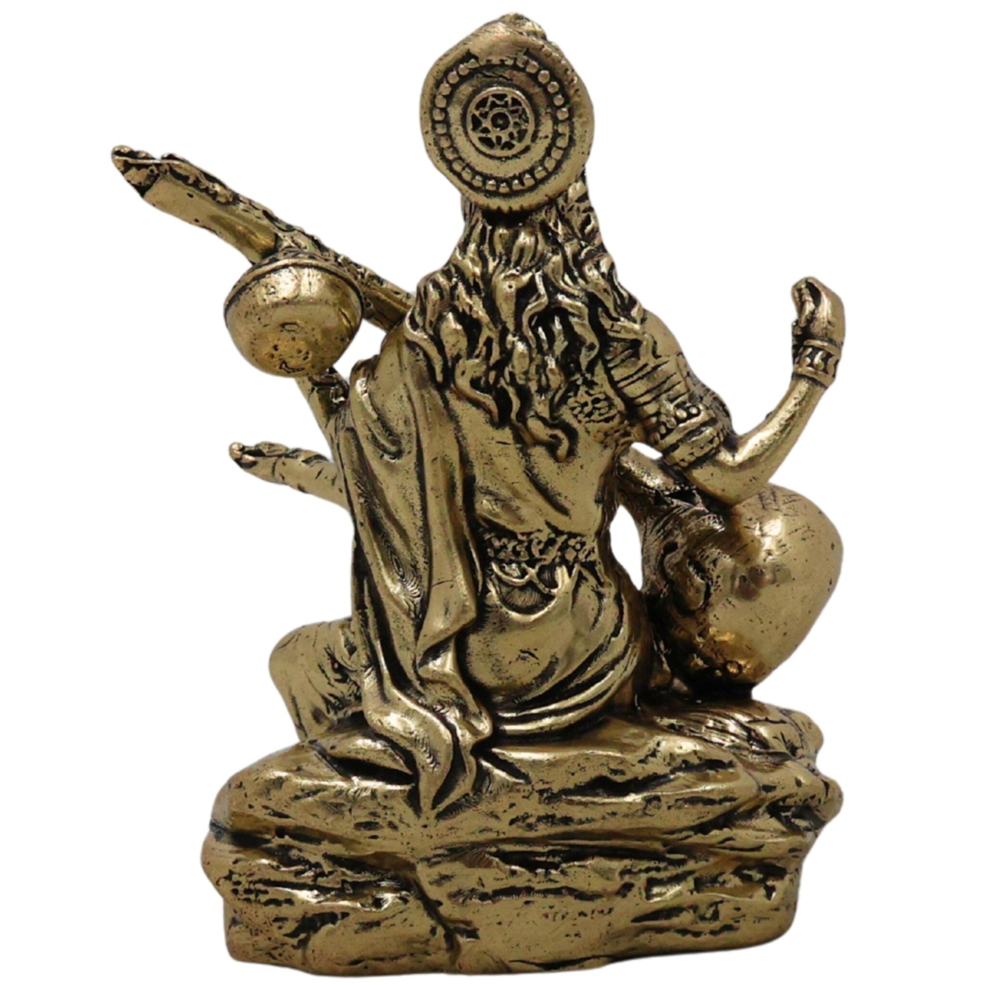 Divine Brass Saraswati Saraswathi Sharada Vani Bharati Idol, Veena Vadini Hamsavahini Goddess of Knowledge Murti for Puja Decor Gifts, Gold, 3 Inch, 1 Piece