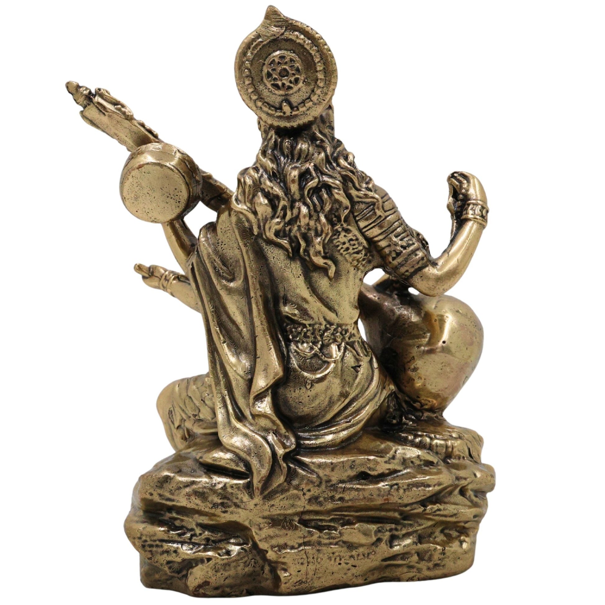 Divine Brass Saraswati Idol (Saraswathi, Sharada, Vani, Bharati) Veena Vadini Murti for Home Puja & Decor, Gold, 4.5 Inch, 1 Piece