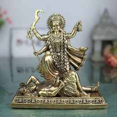 Divine Brass Mahakali Idol, Kali Devi Murti, Kalika Vigraha, Shyama Bhadrakali Moorthi for Home Mandir & Puja, Gold, 5.5 Inch, 1 Piece