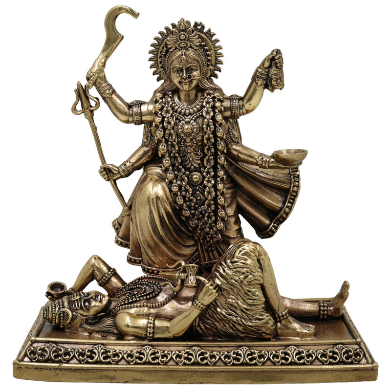 Divine Brass Mahakali Idol, Kali Devi Murti, Kalika Vigraha, Shyama Bhadrakali Moorthi for Home Mandir & Puja, Gold, 5.5 Inch, 1 Piece