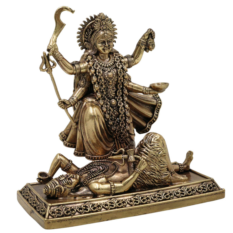 Divine Brass Mahakali Idol, Kali Devi Murti, Kalika Vigraha, Shyama Bhadrakali Moorthi for Home Mandir & Puja, Gold, 5.5 Inch, 1 Piece
