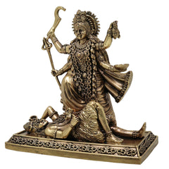 Divine Brass Mahakali Idol, Kali Devi Murti, Kalika Vigraha, Shyama Bhadrakali Moorthi for Home Mandir & Puja, Gold, 5.5 Inch, 1 Piece