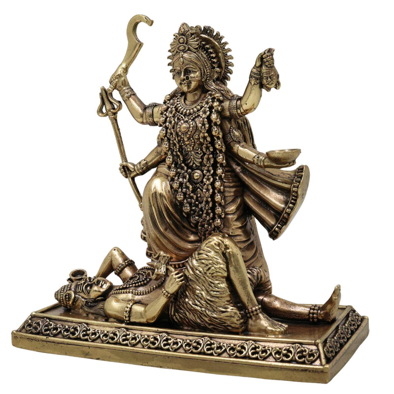 Divine Brass Mahakali Idol, Kali Devi Murti, Kalika Vigraha, Shyama Bhadrakali Moorthi for Home Mandir & Puja, Gold, 5.5 Inch, 1 Piece