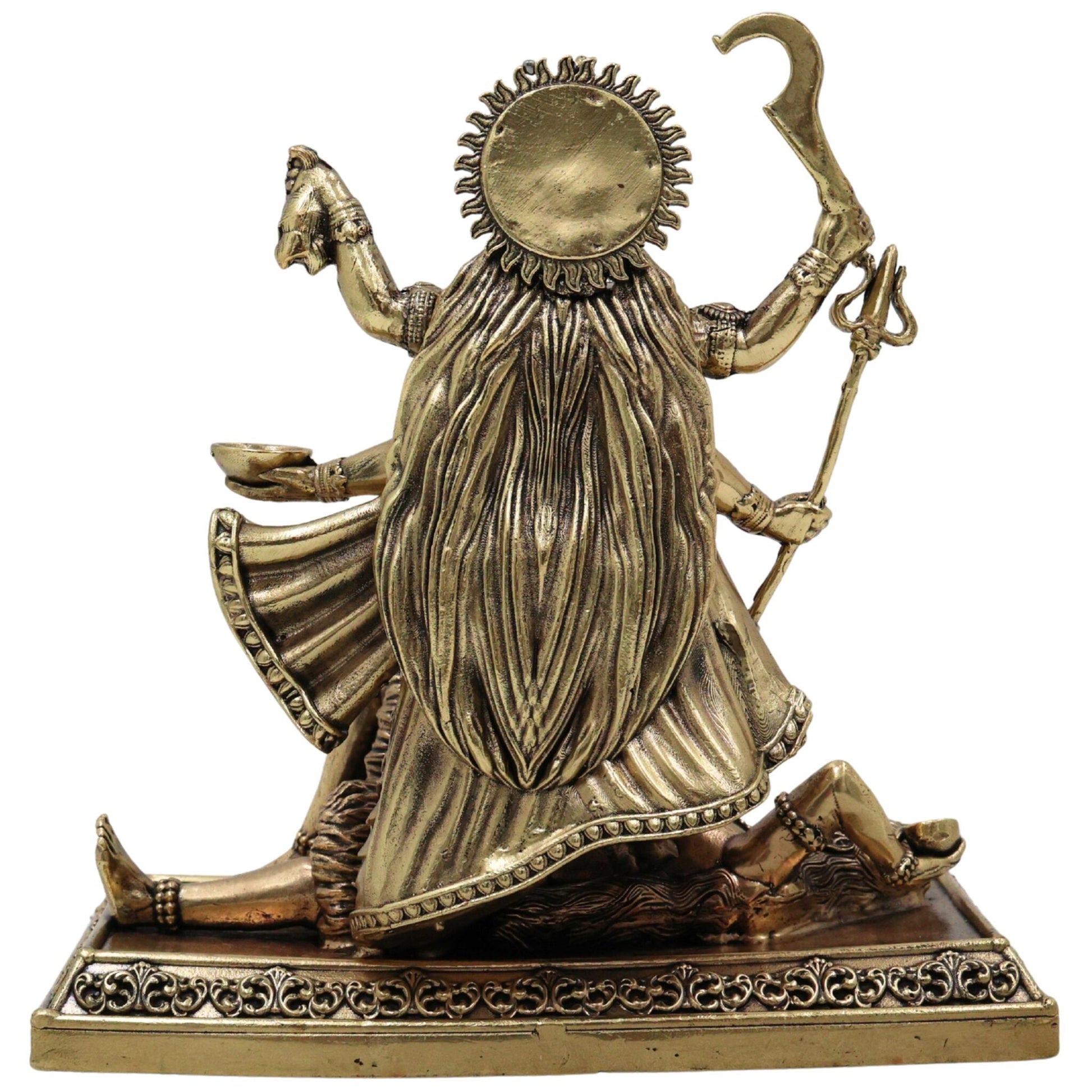 Divine Brass Mahakali Idol, Kali Devi Murti, Kalika Vigraha, Shyama Bhadrakali Moorthi for Home Mandir & Puja, Gold, 5.5 Inch, 1 Piece