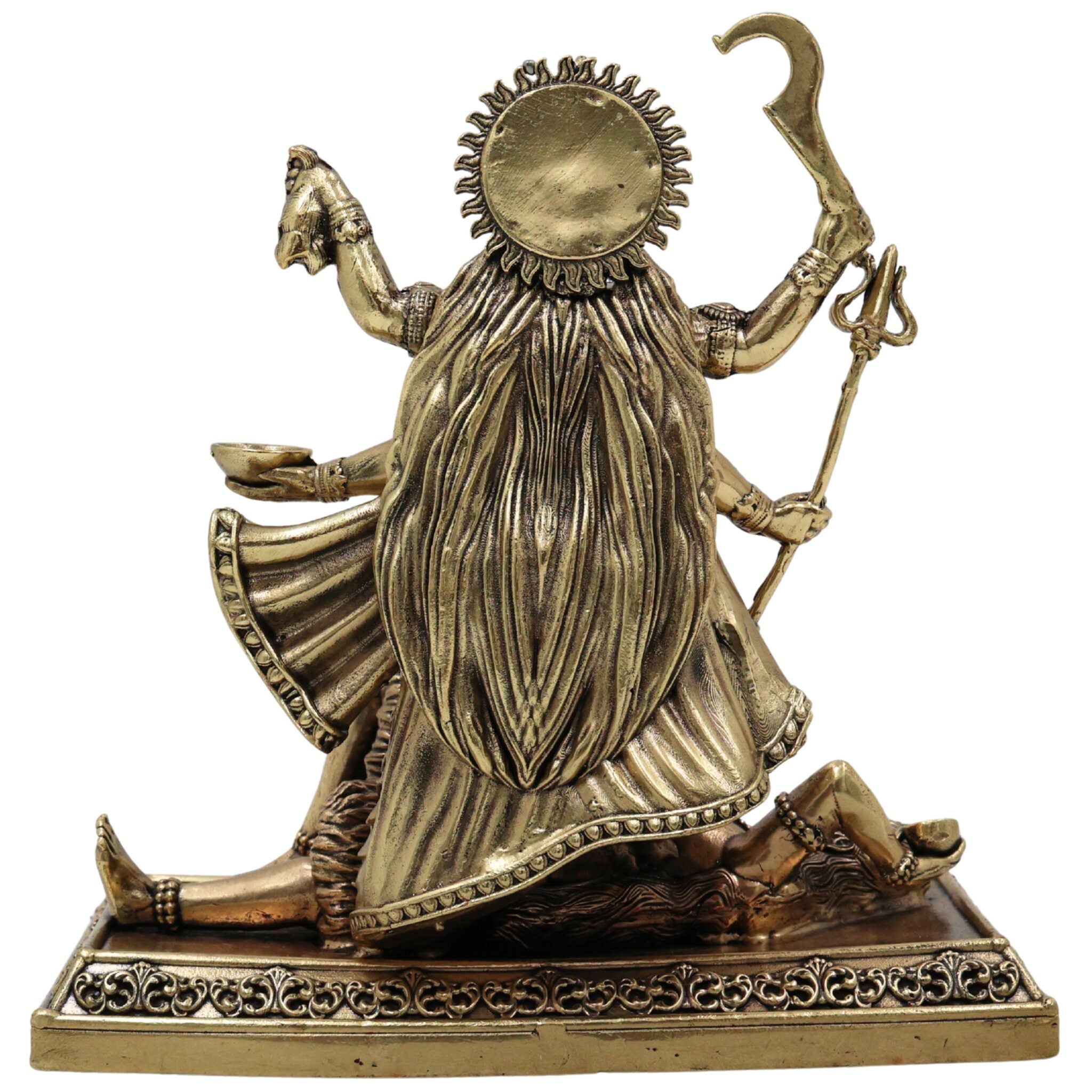 Divine Brass Mahakali Idol, Kali Devi Murti, Kalika Vigraha, Shyama Bhadrakali Moorthi for Home Mandir & Puja, Gold, 5.5 Inch, 1 Piece