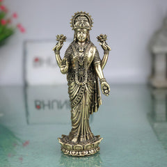 Divine Brass Lakshmi Idol, Mahalakshmi Murti, Sri Devi Vigraha, Padmavati Kamala Moorthi for Home Puja & Prosperity Decor, Gold, 4.5 Inch, 1 Piece