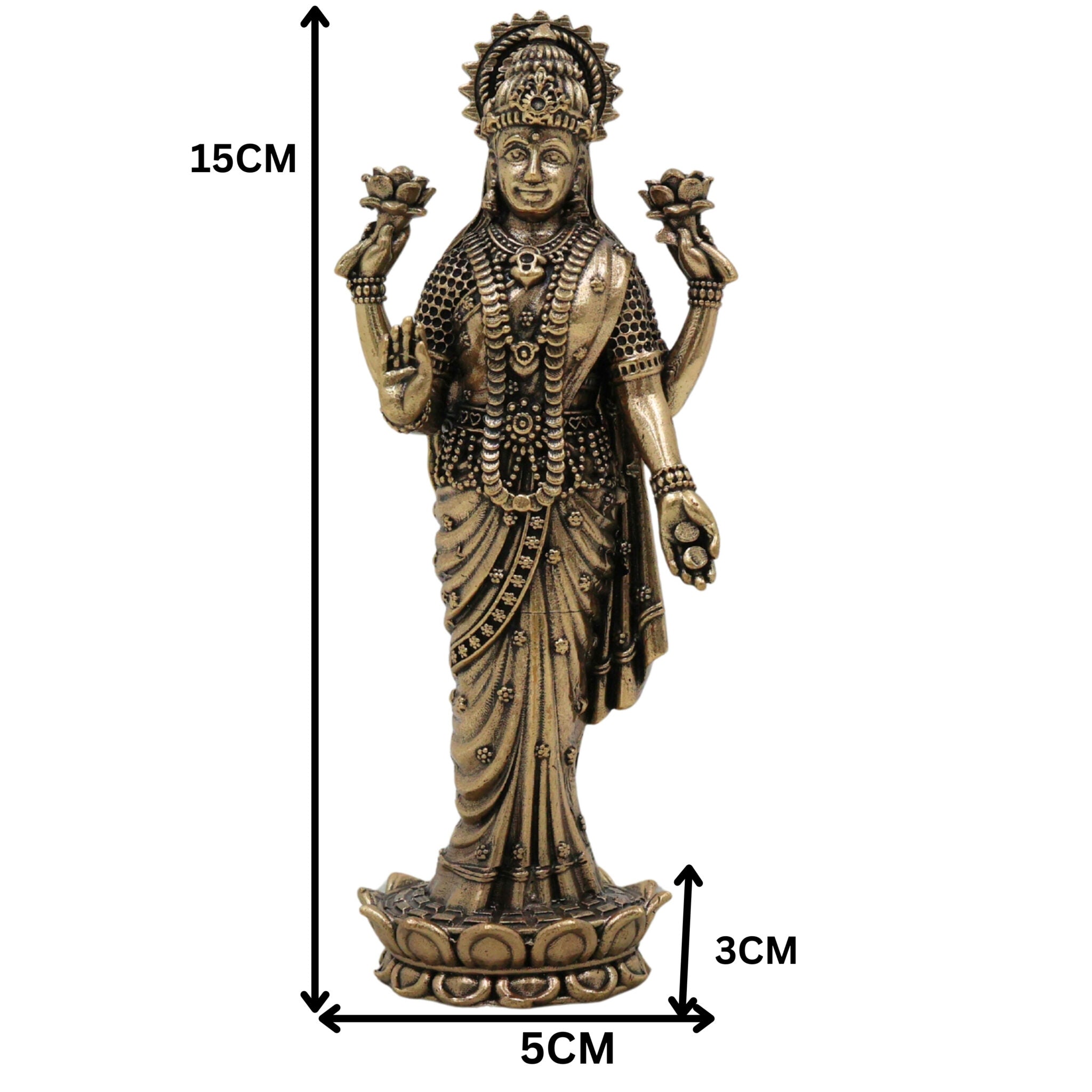 Divine Brass Lakshmi Idol, Mahalakshmi Murti, Sri Devi Vigraha, Padmavati Kamala Moorthi for Home Puja & Prosperity Decor, Gold, 4.5 Inch, 1 Piece