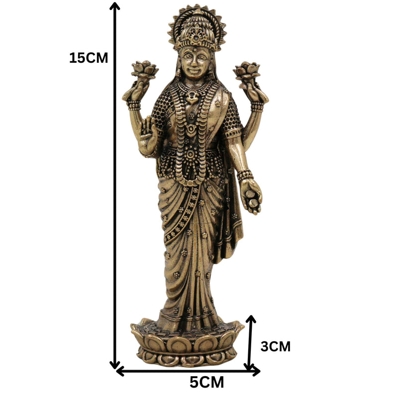 Divine Brass Lakshmi Idol, Mahalakshmi Murti, Sri Devi Vigraha, Padmavati Kamala Moorthi for Home Puja & Prosperity Decor, Gold, 4.5 Inch, 1 Piece