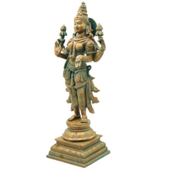Handcrafted Bronze Mahalakshmi Idol, Sridevi Padmavati Kamala Narayani Devi Murti for Home Temple Worship, Brown, 15.5 Inch, 1 Piece
