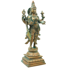 Bronze Saraswati Idol, Saraswathi Sharada Vagdevi Bharati Vidya Devi Veena Vadini Murti, Brown, 15 Inch, 1 Piece