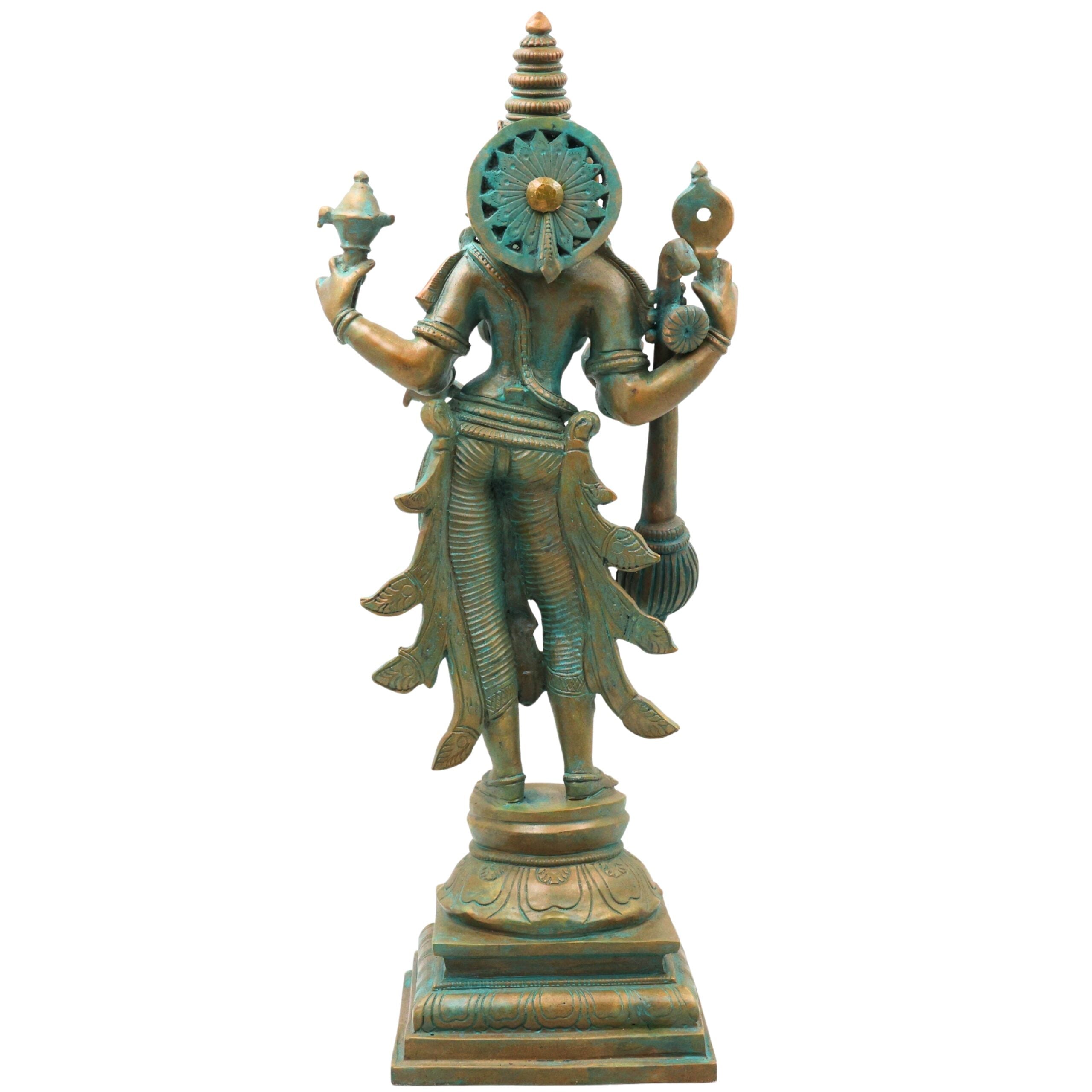Bronze Saraswati Idol, Saraswathi Sharada Vagdevi Bharati Vidya Devi Veena Vadini Murti, Brown, 15 Inch, 1 Piece