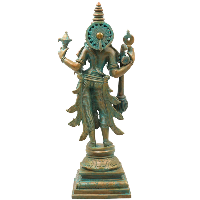Bronze Saraswati Idol, Saraswathi Sharada Vagdevi Bharati Vidya Devi Veena Vadini Murti, Brown, 15 Inch, 1 Piece