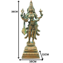 Bronze Saraswati Idol, Saraswathi Sharada Vagdevi Bharati Vidya Devi Veena Vadini Murti, Brown, 15 Inch, 1 Piece