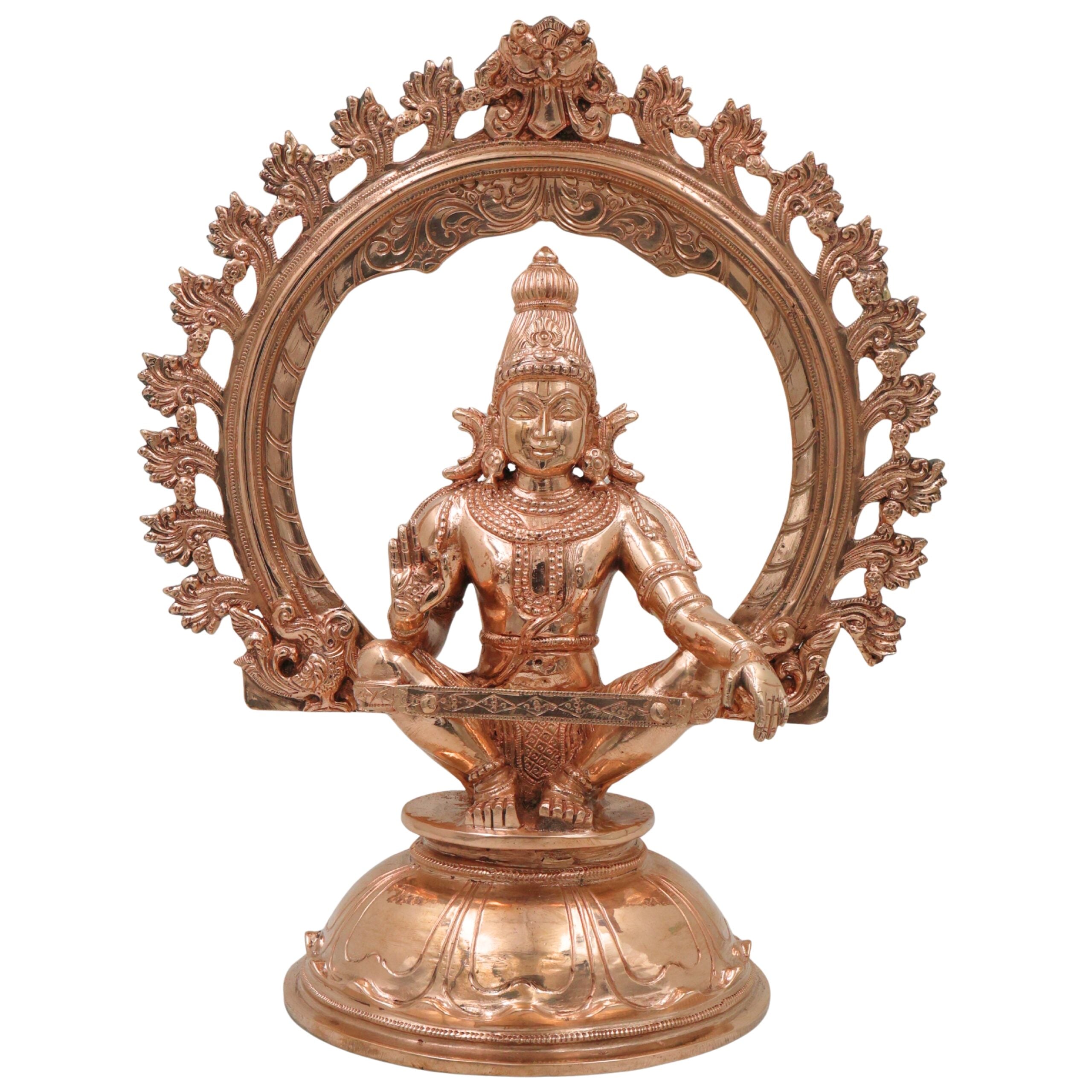 Handcrafted Bronze Ayyappa Idol, Swami Ayyappa Manikandan Dharma Sastha Sabarimala Vigraham, Gold, 14 Inch, 1 Piece