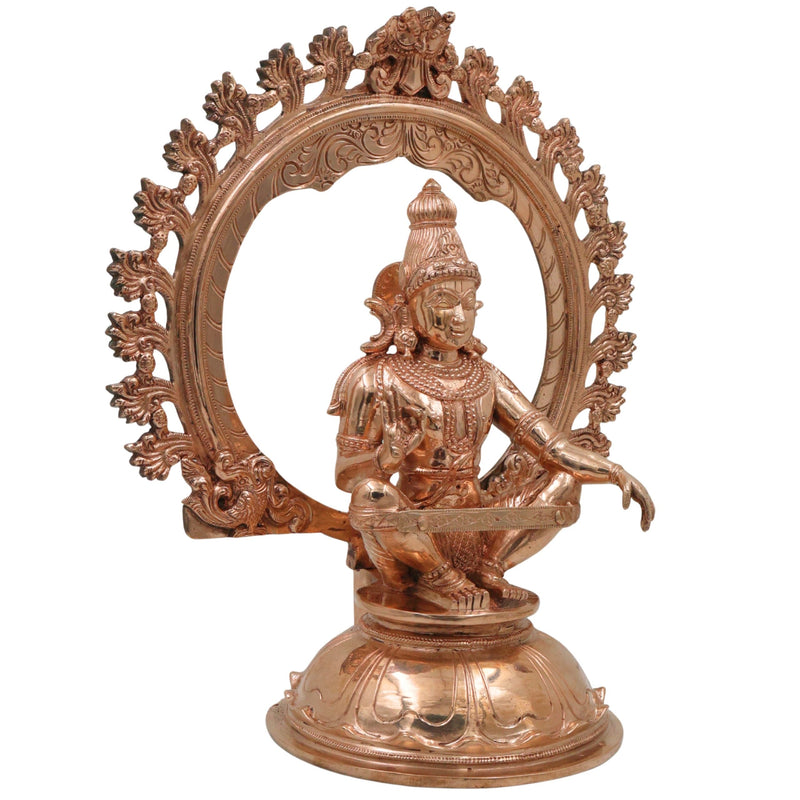 Handcrafted Bronze Ayyappa Idol, Swami Ayyappa Manikandan Dharma Sastha Sabarimala Vigraham, Gold, 14 Inch, 1 Piece