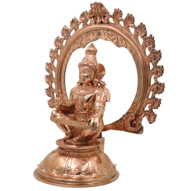 Handcrafted Bronze Ayyappa Idol, Swami Ayyappa Manikandan Dharma Sastha Sabarimala Vigraham, Gold, 14 Inch, 1 Piece