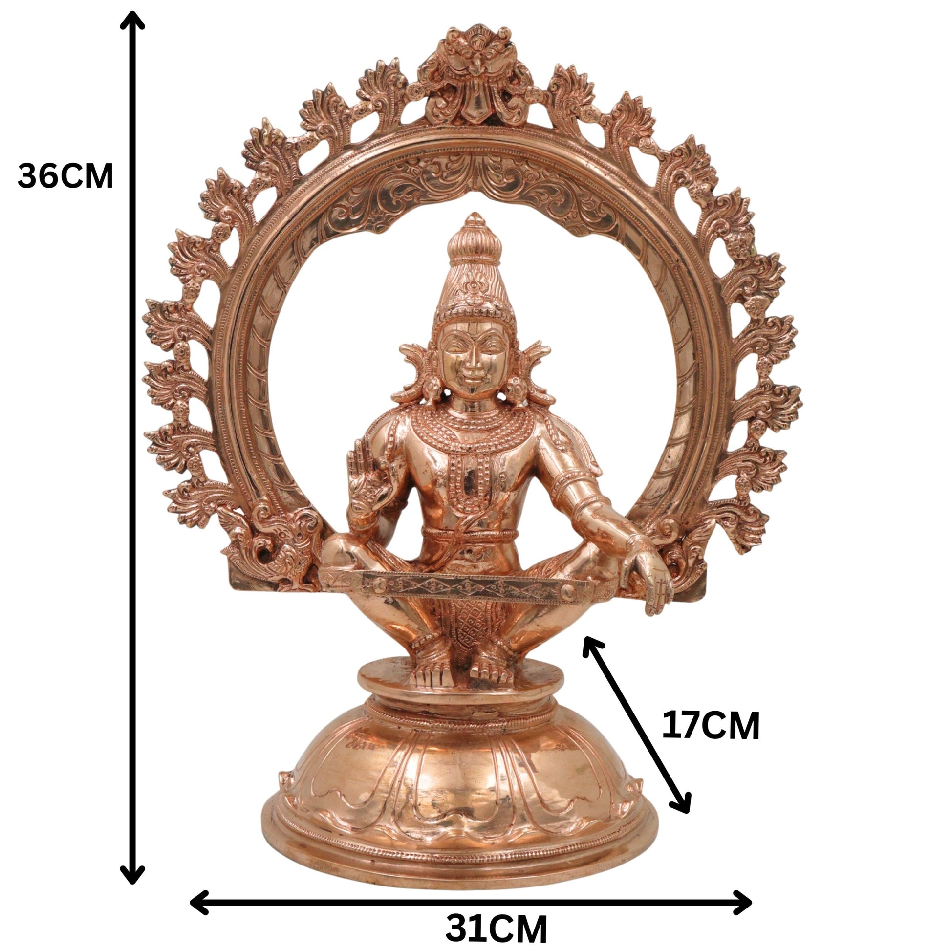 Handcrafted Bronze Ayyappa Idol, Swami Ayyappa Manikandan Dharma Sastha Sabarimala Vigraham, Gold, 14 Inch, 1 Piece