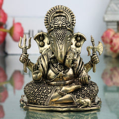 Brass Ganesha Idol, Ganapati Vinayaka Siddhivinayaka Murti for Home Pooja Decor Gift, Gold, 2.5 Inch, 1 Piece