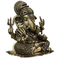 Brass Ganesha Idol, Ganapati Vinayaka Siddhivinayaka Murti for Home Pooja Decor Gift, Gold, 2.5 Inch, 1 Piece