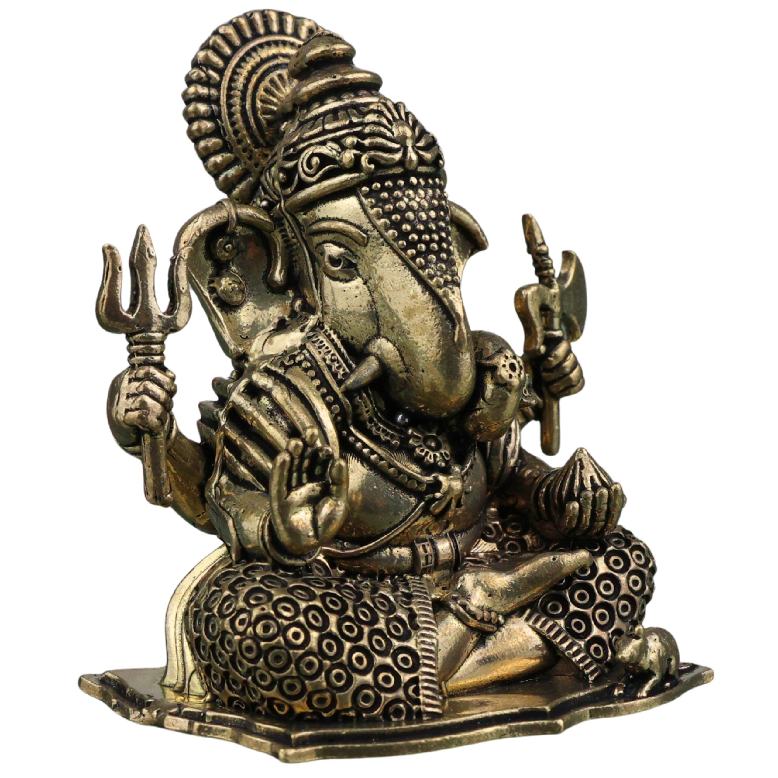 Brass Ganesha Idol, Ganapati Vinayaka Siddhivinayaka Murti for Home Pooja Decor Gift, Gold, 2.5 Inch, 1 Piece