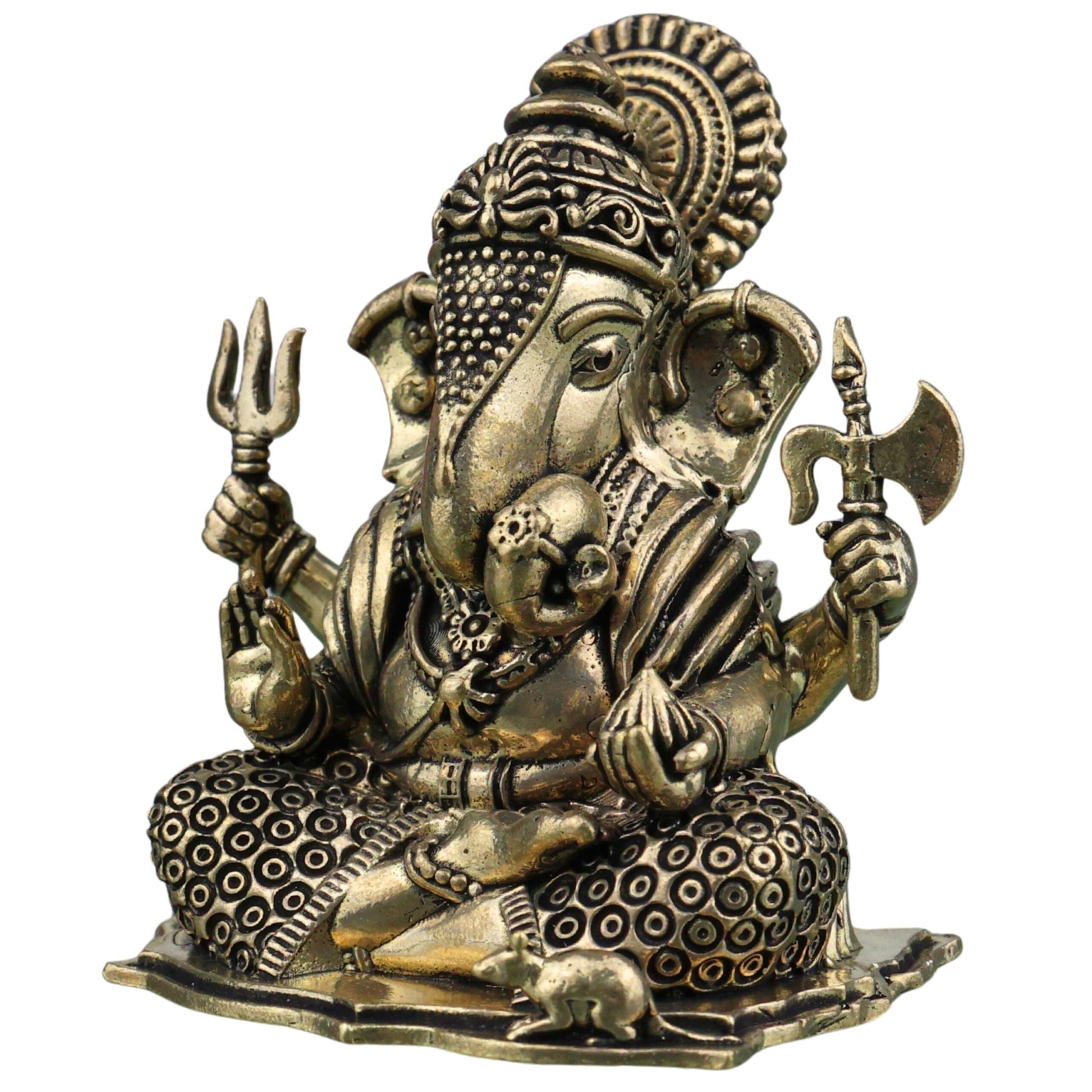 Brass Ganesha Idol, Ganapati Vinayaka Siddhivinayaka Murti for Home Pooja Decor Gift, Gold, 2.5 Inch, 1 Piece
