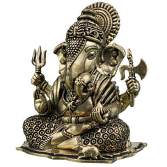 Brass Ganesha Idol, Ganapati Vinayaka Siddhivinayaka Murti for Home Pooja Decor Gift, Gold, 2.5 Inch, 1 Piece