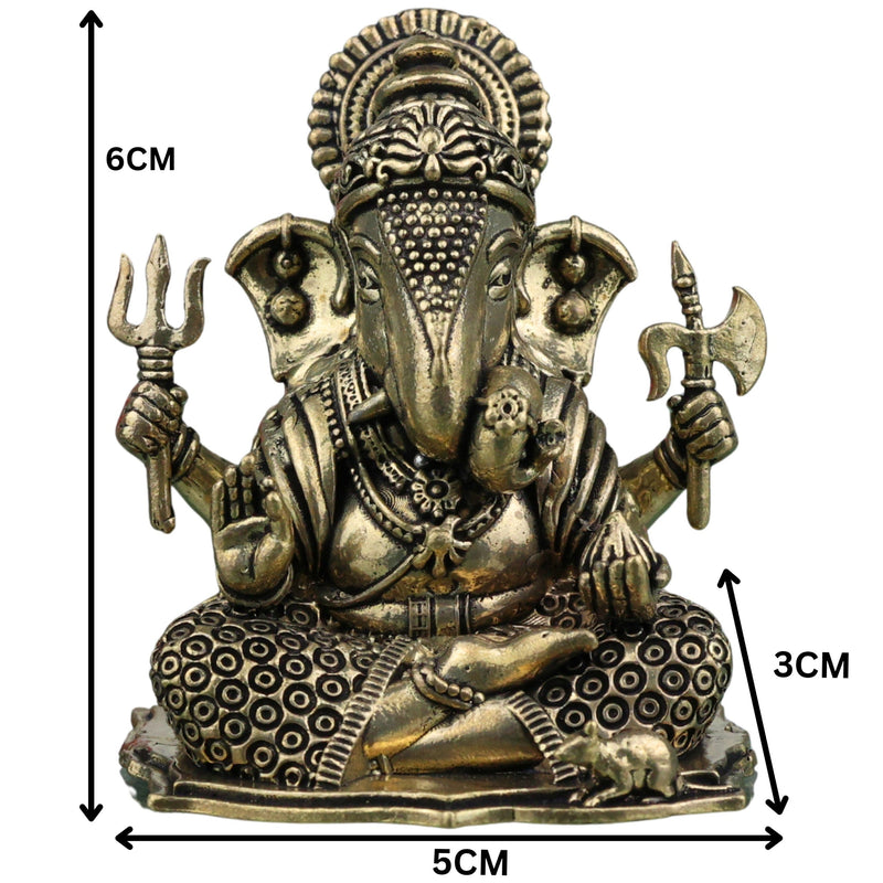 Brass Ganesha Idol, Ganapati Vinayaka Siddhivinayaka Murti for Home Pooja Decor Gift, Gold, 2.5 Inch, 1 Piece