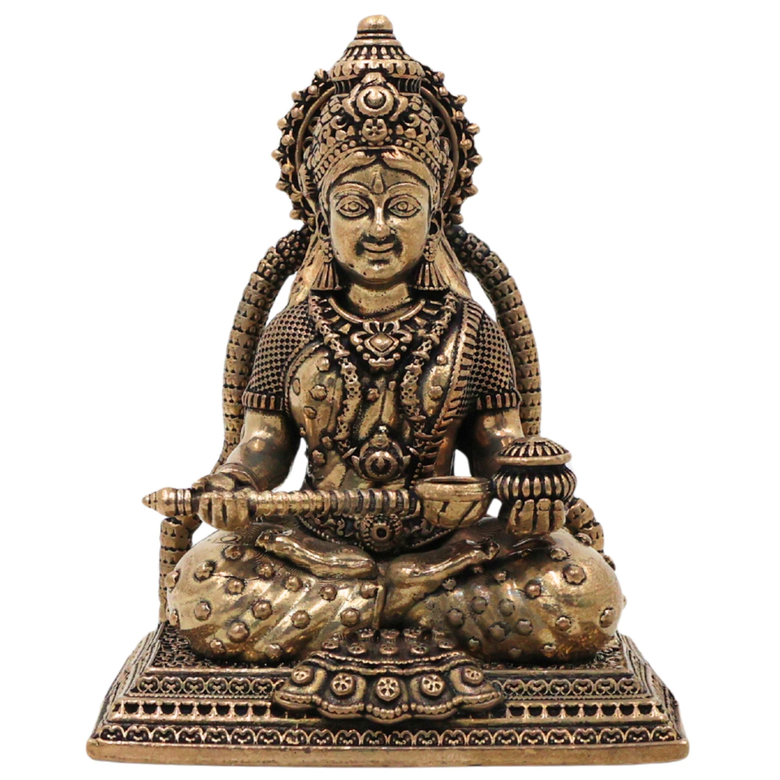 Handcrafted Brass Annapurneshwari Idol, Annapurneshwari Devi Annada Akshaya Annapurna Murti for Home Pooja Decor Gift, Gold, 2 Inch, 1 Piece