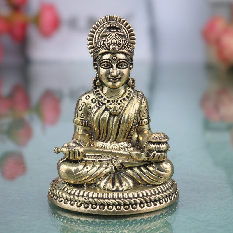 Brass Annapurneshwari Idol, Annapurna Devi Annada Mata Peetal Murti for Home Puja & Decor, Gold, 2.5 Inch, 1 Piece