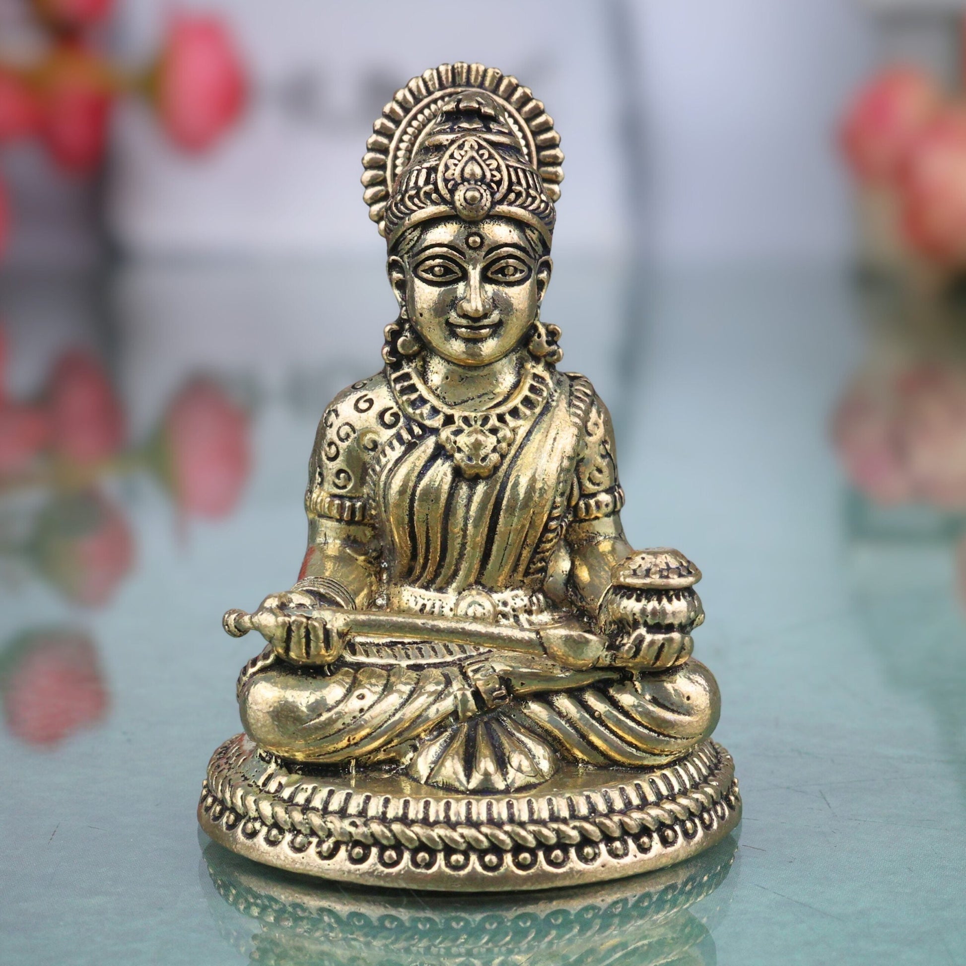 Brass Annapurneshwari Idol, Annapurna Devi Annada Devi Pooja Murti for Home Mandir, Gold, 2 Inch, 1 Piece