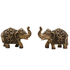 Brass Elephant Pair, Gaj Hathi Yanai Aanai Peetal Pittal Mini Idol for Pooja Vastu Decor, Gold, 1 Inch, 2 Piece