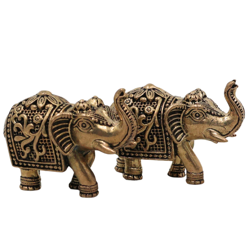 Brass Elephant Pair, Gaj Hathi Yanai Aanai Peetal Pittal Mini Idol for Pooja Vastu Decor, Gold, 1 Inch, 2 Piece