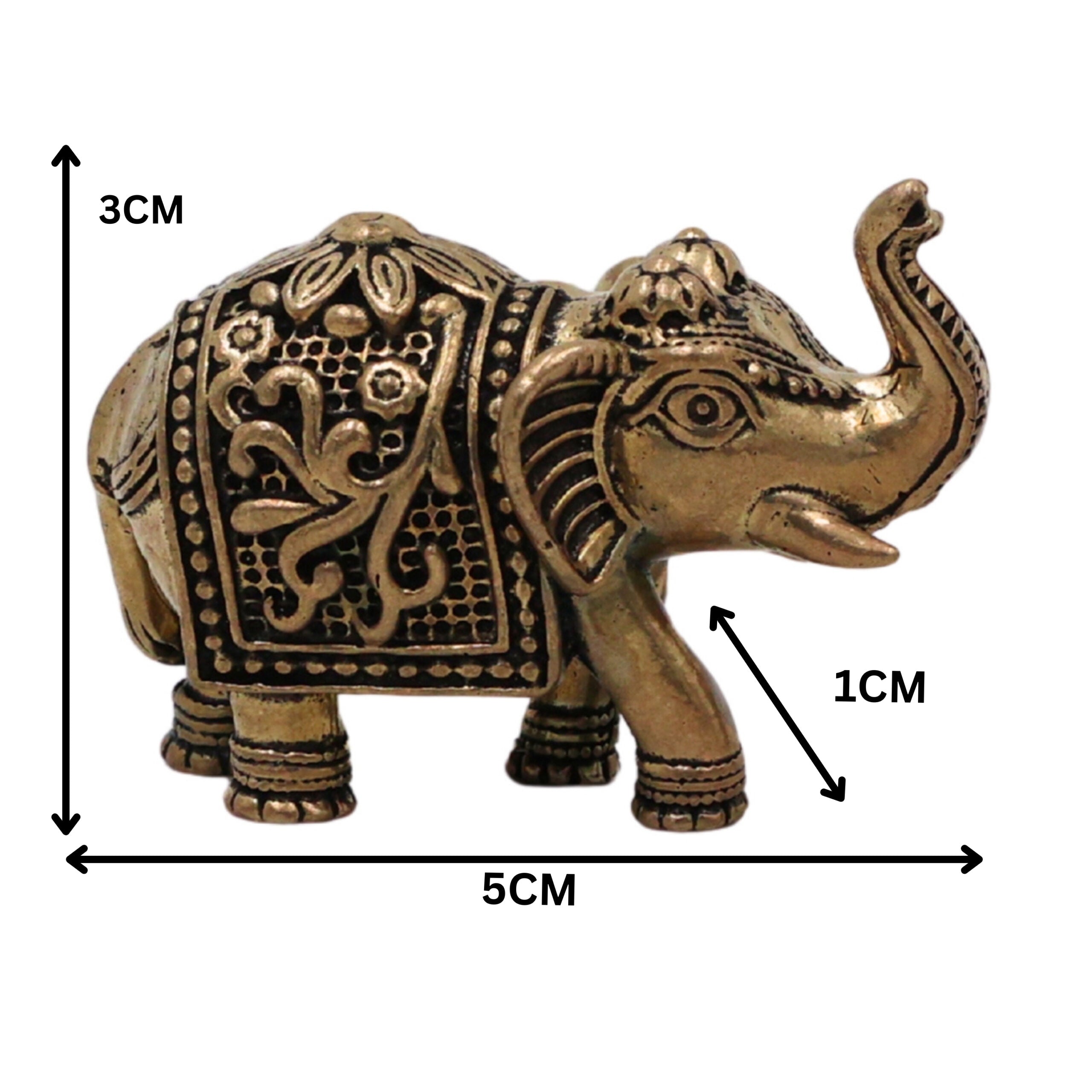 Brass Elephant Pair, Gaj Hathi Yanai Aanai Peetal Pittal Mini Idol for Pooja Vastu Decor, Gold, 1 Inch, 2 Piece