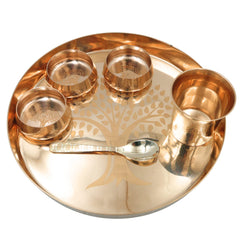 Bronze Kansa Dinner Set, Handcrafted Panchaloha Bhojan Thali, Traditional Kansya Pittalai Velliyam Ayurvedic Dining Ware Set, Gold, 11.81, 6 Pieces Dinner Set